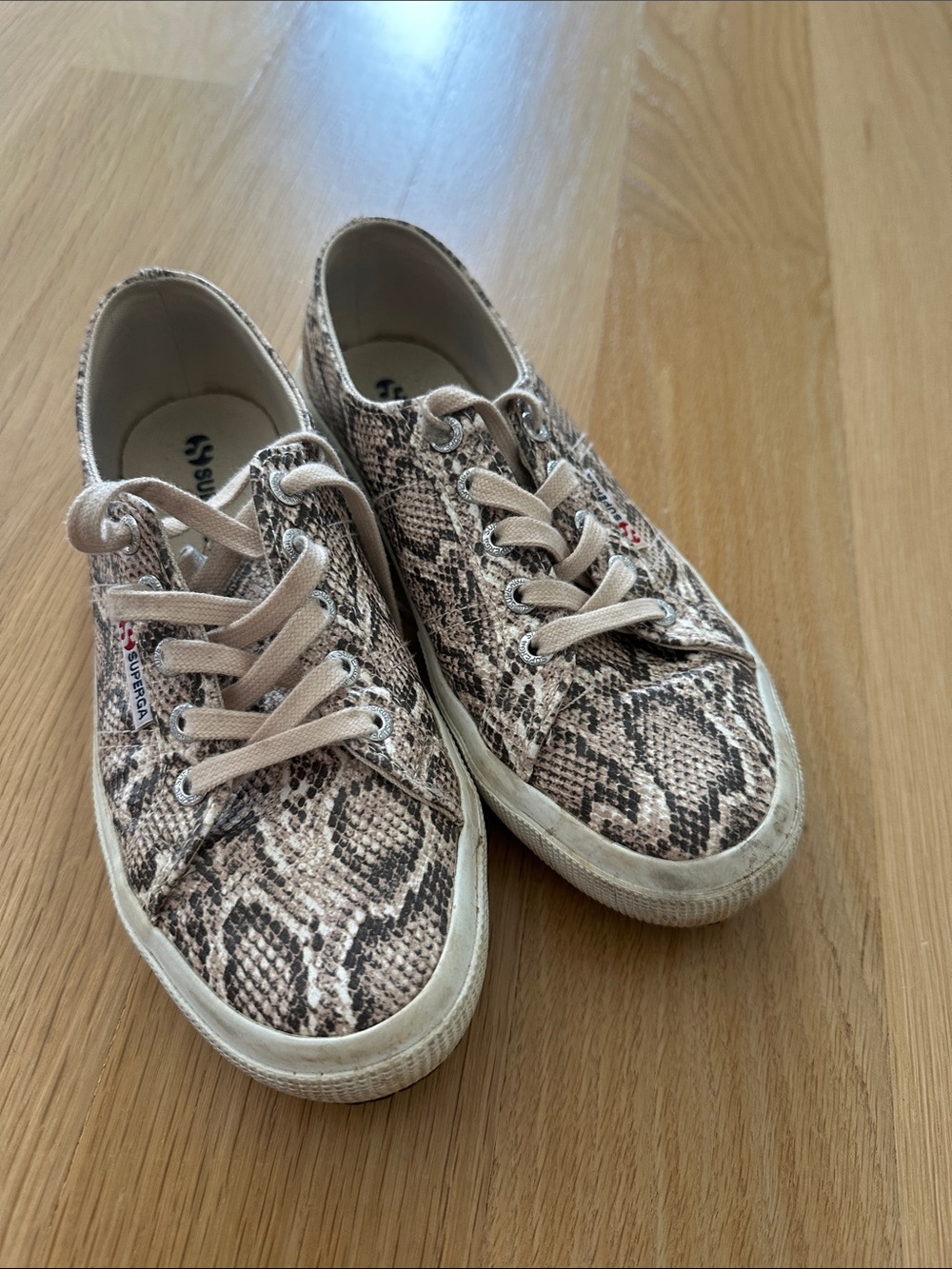 Superga Low-Top Sneakers in Snake Print Brown and Beige